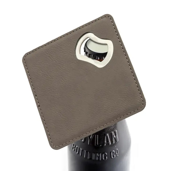 Gray Faux Leather Drink Coaster Favor with Bottle Opener - Blank | + Designs Available