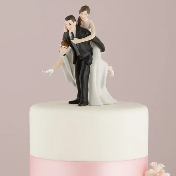 Football Bride and Groom Couple Wedding Cake Topper Figurine - Piggy Back