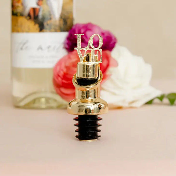 Gold Metal Wine Bottle Stopper & Pourer - Love