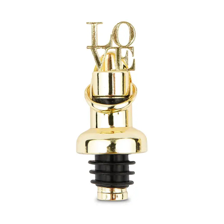 Gold Metal Wine Bottle Stopper & Pourer - Love