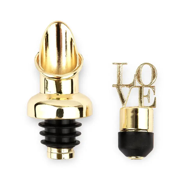 Gold Metal Wine Bottle Stopper & Pourer - Love