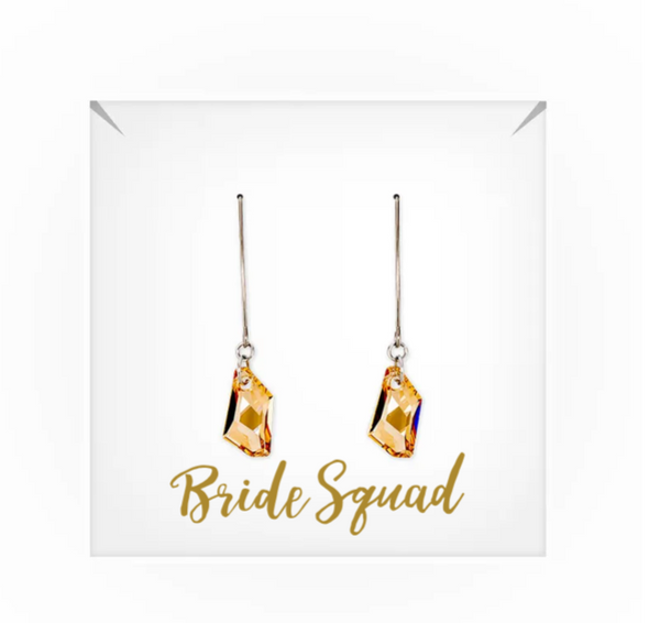 Personalized Swarovski Crystal Wedding Drop Earrings - Bride Squad