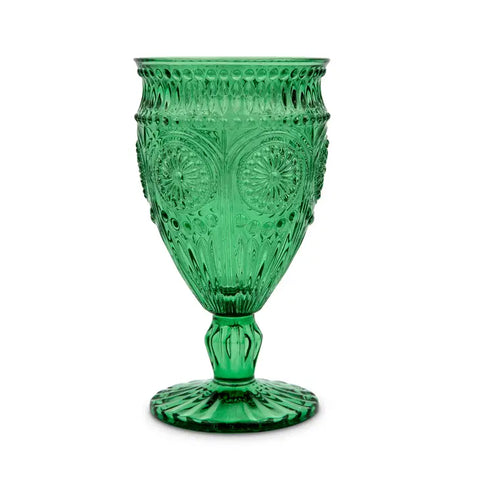 Vintage Style Pressed Glass Wine Goblet - Green