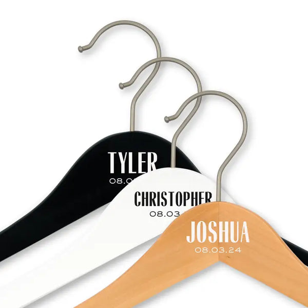 Personalized Wooden Wedding Party Clothes Hanger - Sans Serif Name