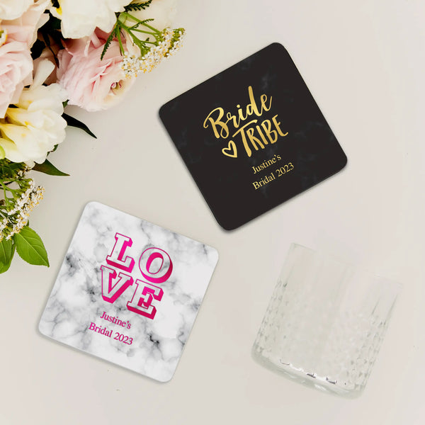 Personalized Marble Paper Coasters - Square - Bridal Shower