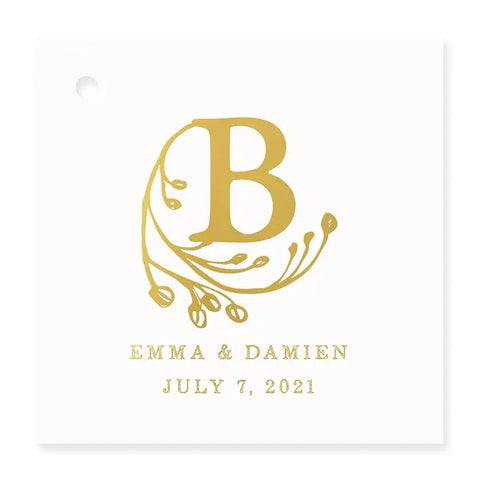 Personalized Metallic Foil Square Favor Tag - Modern Fairy Tale Monogram