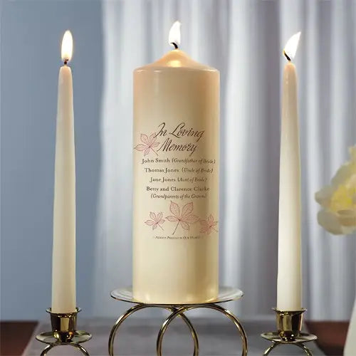 Personalized White or Ivory Wedding Memorial Candle - Autumn Leaves