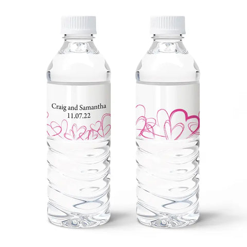 Personalized Water Bottle Labels - Contemporary Hearts