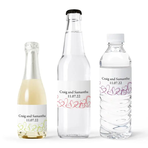 Personalized Water Bottle Labels - Contemporary Hearts