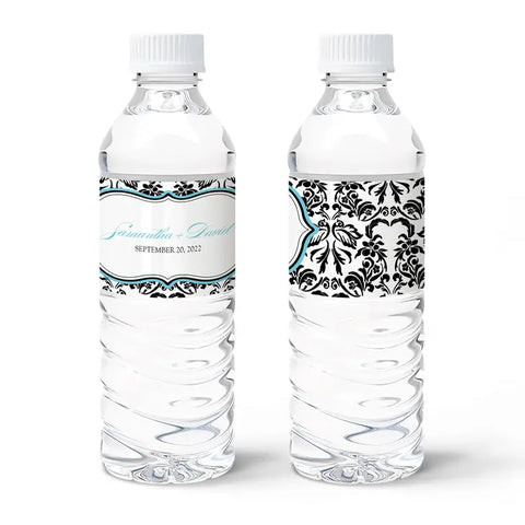 Personalized Water Bottle Labels - Love Bird Damask