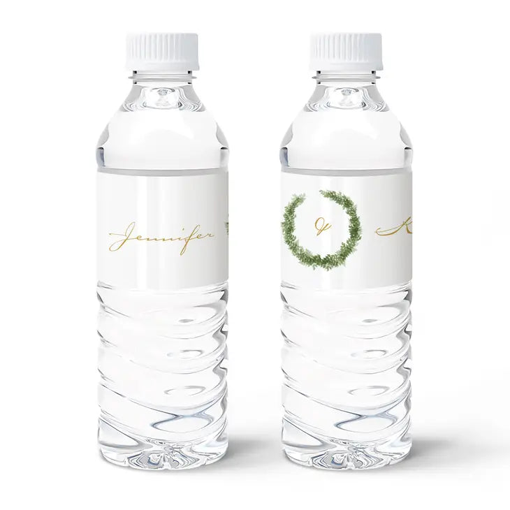 Personalized Water Bottle Labels - Love Wreath