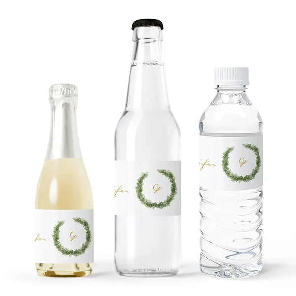 Personalized Water Bottle Labels - Love Wreath