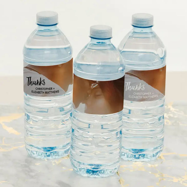 Personalized Photo Printed Water Bottle Labels - Handwritten Elegance