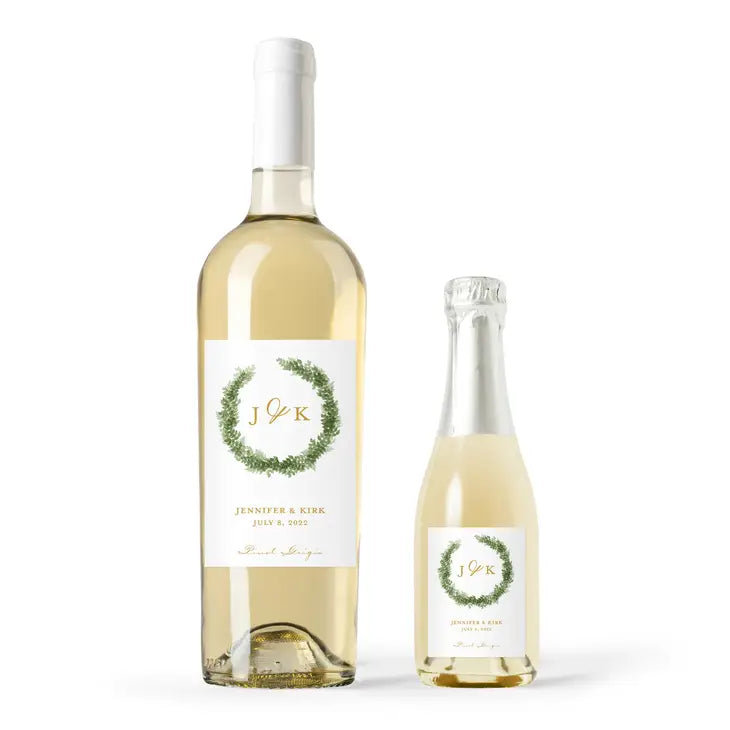 Personalized Wine Bottle Labels - Love Wreath Initial