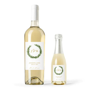 Personalized Wine Bottle Labels - Love Wreath Initial