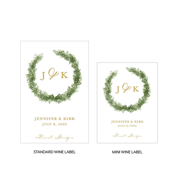 Personalized Wine Bottle Labels - Love Wreath Initial