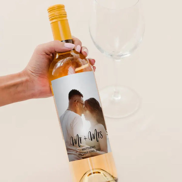 Personalized Photo Printed Wine Bottle Labels - Handwritten Elegance