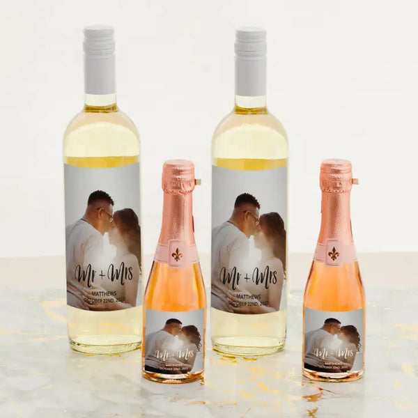 Personalized Photo Printed Wine Bottle Labels - Handwritten Elegance