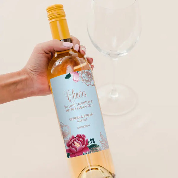 Personalized Wine Bottle Labels - Modern Floral