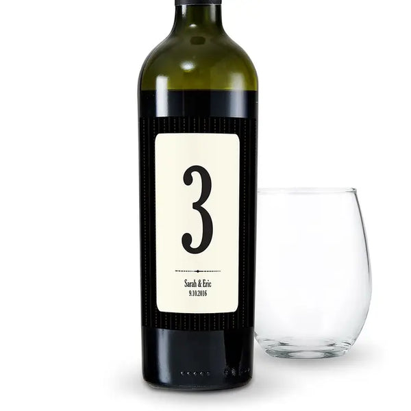 Black Pinstripe Table Number Wine Label