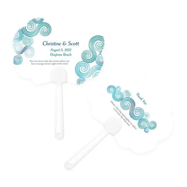 Personalized Paper Hand Fan Wedding Favor - Sea Breeze