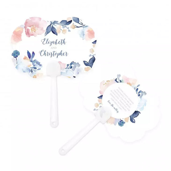 Personalized Paper Hand Fan Wedding Favor - Floral Garden Party - Medallion