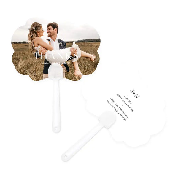 Personalized Photo Printed Paper Medallion Hand Fan Wedding Favor - Modern Love