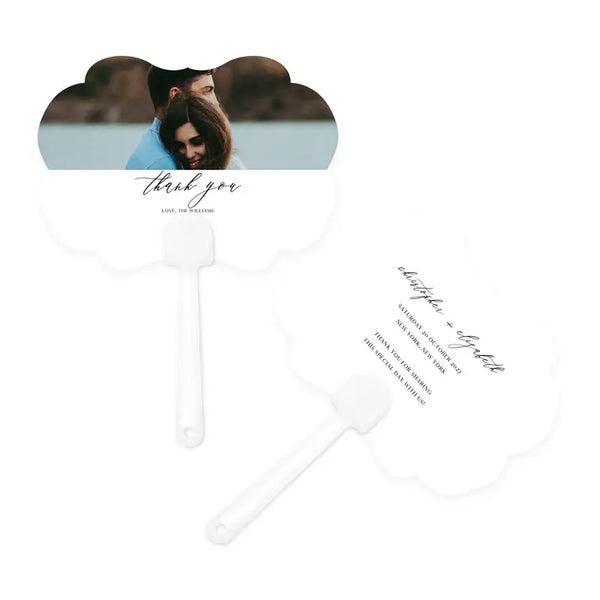 Personalized Photo Printed Paper Medallion Hand Fan Wedding Favor - Scripted Beginnings