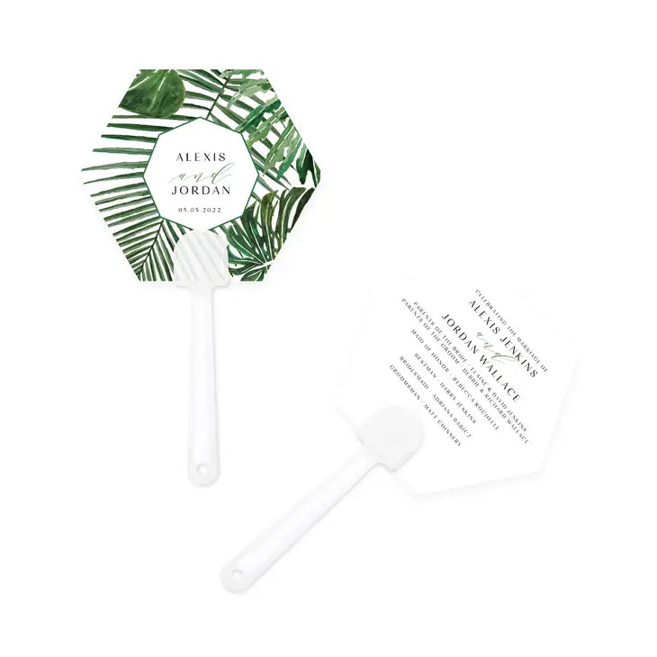 Personalized Paper Hand Fan Wedding Favor - Greenery