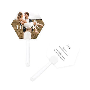 Personalized Photo Printed Paper Hexagon Hand Fan Wedding Favor - Modern Love