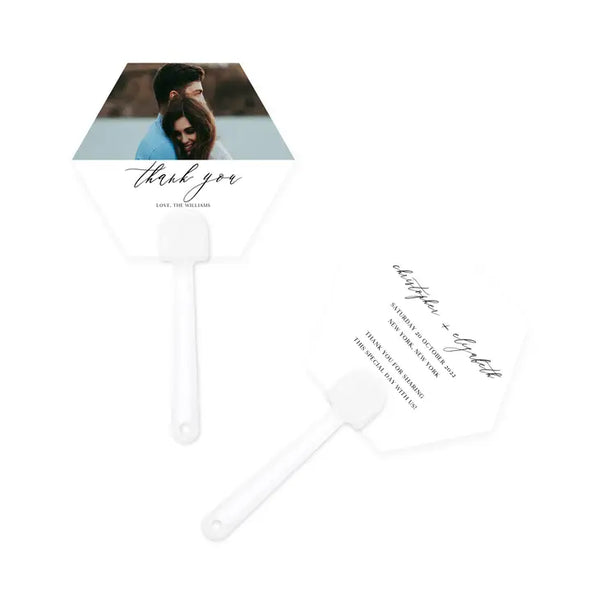 Personalized Photo Printed Paper Hexagon Hand Fan Wedding Favor - Scripted Beginnings