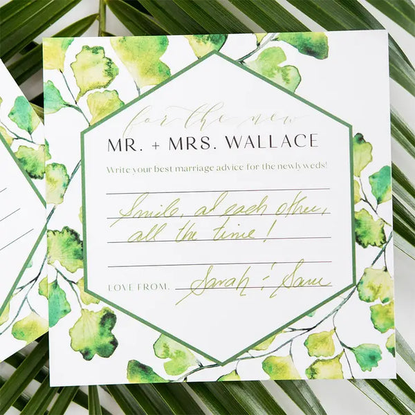 Greenery Memory Box Wedding Libs Wishes / Advice Cards