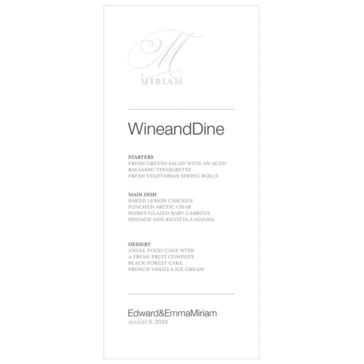 Monogram Simplicity Menu Card - Elegant