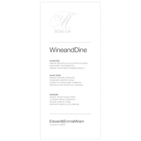 Monogram Simplicity Menu Card - Elegant