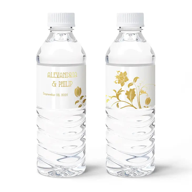 Personalized Foil Printed Water Bottle Labels - Floral Orchestra