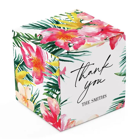 Miniature Custom Printed Square Paper Favor Boxes - Tropical Floral