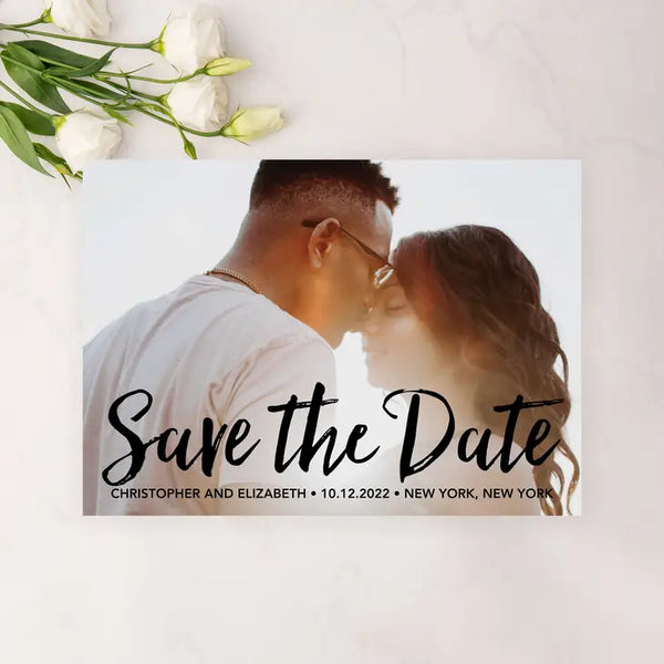 Landscape Custom Printed Photo Wedding Save the Date Cards - Handwritten Elegance