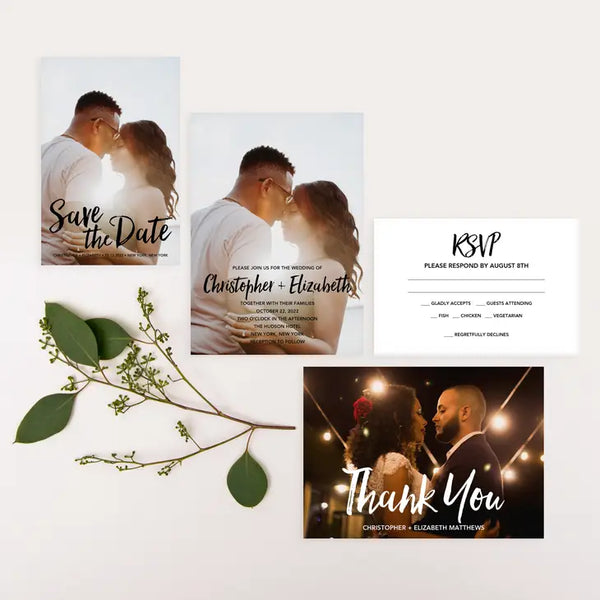 Landscape Custom Printed Photo Wedding Save the Date Cards - Handwritten Elegance