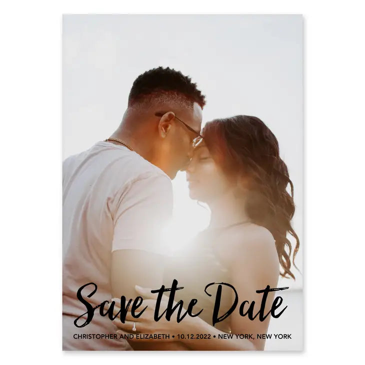 Portrait Custom Printed Portrait Photo Wedding Save the Date Cards - Handwritten Elegance