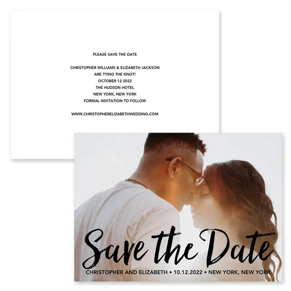 Landscape Custom Printed Photo Wedding Save the Date Cards - Handwritten Elegance