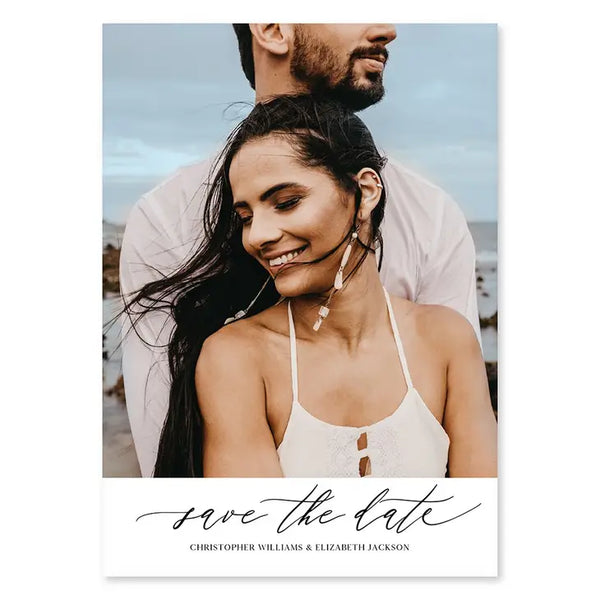 Portrait Custom Printed Photo Wedding Save the Date Cards - Scripted Beginnings