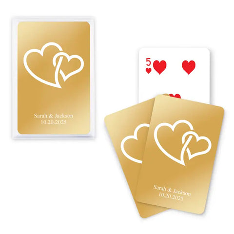 Personalized Metallic Printed Playing Cards - Double Hearts