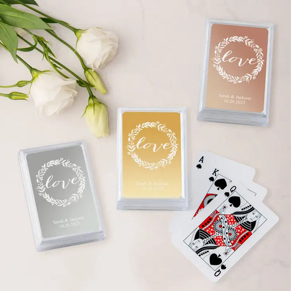 Personalized Metallic Printed Playing Cards - Love Wreath