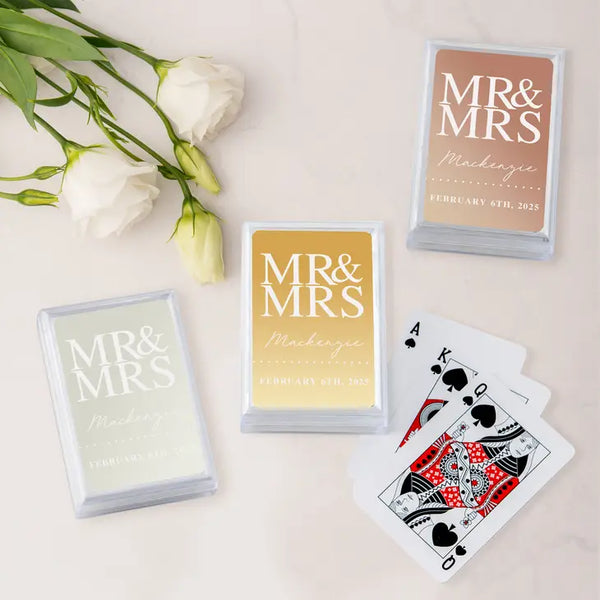 Personalized Metallic Printed Playing Cards - Mr. & Mrs.