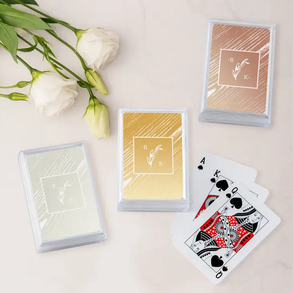 Personalized Metallic Printed Playing Cards - Rustic Monogram