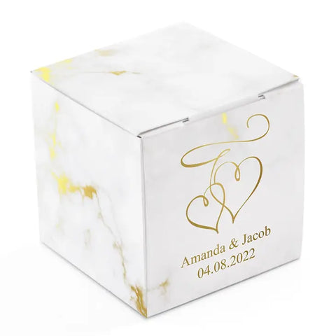 Miniature Custom Foil Printed Square Paper Favor Boxes - Double Hearts