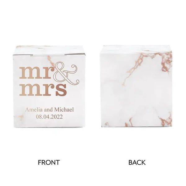 Miniature Custom Foil Printed Square Paper Favor Boxes - Mr & Mrs