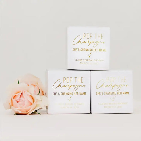 Miniature Custom Foil Printed Square Paper Favor Boxes - Pop The Champagne