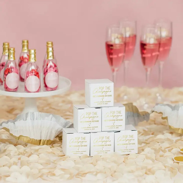 Miniature Custom Foil Printed Square Paper Favor Boxes - Pop The Champagne