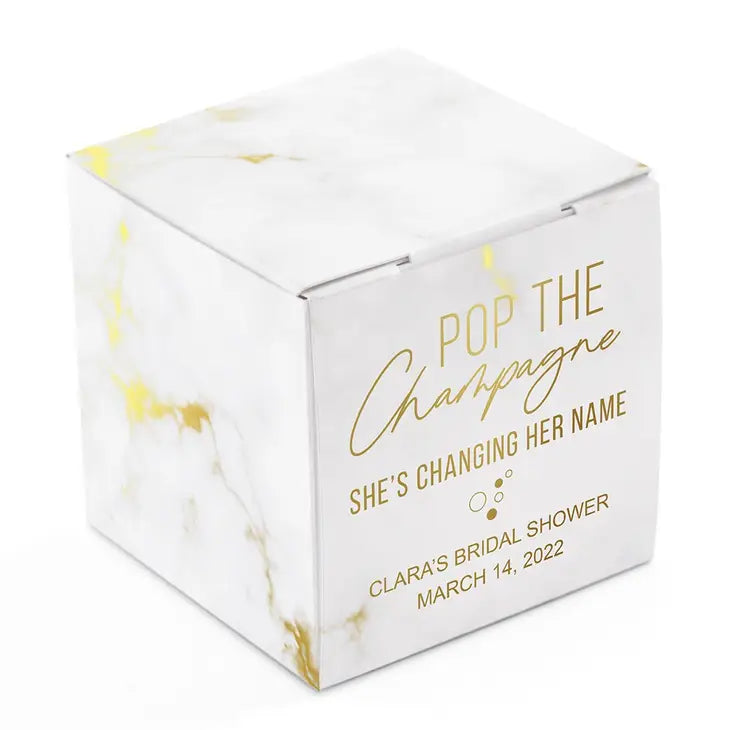 Miniature Custom Foil Printed Square Paper Favor Boxes - Pop The Champagne